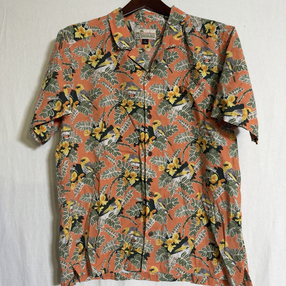 Patagonia Camp Shirt Men's Large Pataloha Hawaiian Birds Peach Floral Button Up